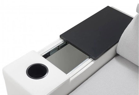 Narożnik z funkcją spania Provo III granatowy / biały lewostronny narożnik z pojemnikiem na pościel i regulowanymi zagłówkami