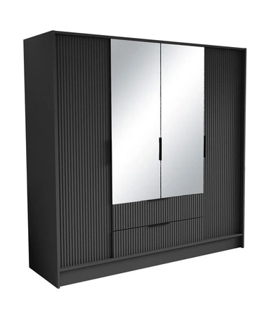 Szafa z lustrem Norel 200 cm grafitowa stylowa szafa o nowoczesnym designie z ryflowanymi frontami i pojemnymi szufladami