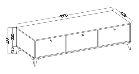 Szafka RTV Kioto I 180 cm eukaliptus stylowy design metalowe nogi szafka z drzwiami otwieranymi do dołu stonowana kolorystyka