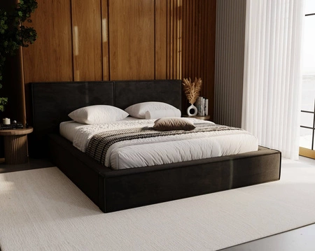 Łóżko tapicerowane Palise 180x200 czarne stylowe łóżko z pojemnikiem na pościel wygodny zagłówek zachwyca eleganckim designem
