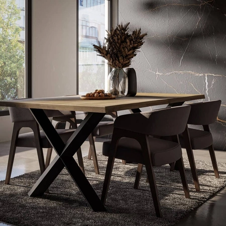 Stół Malmos 100x180 cm dąb olejowany / czarny elegancki stół do jadalni drewniany blat z subtelnie profilowanymi krawędziami