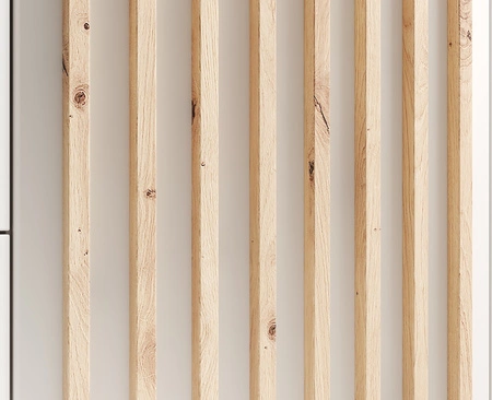 Szafa z lustrem Neri 102 cm biała stylowe lamele zdobiące drzwi szafy pojemne szuflady uchwyty krawędziowe