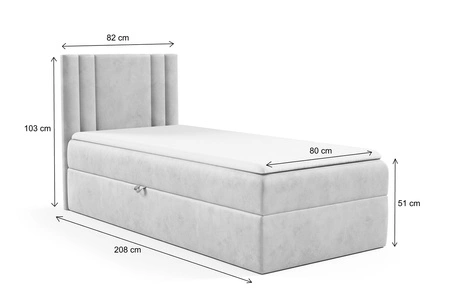 Łóżko kontynentalne Alia 90x200 musztardowe nowoczesny styl idealne łóżko do pokoju dziecięcego subtelne pionowe przeczycia na wezgłowiu