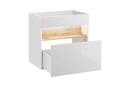 Szafka pod umywalkę Bahama 60 cm biały połysk / dąb wotan wysokiej jakości szafka z szufladą i półką wzbogacona oświetleniem LED