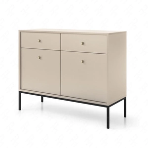 Komoda z szufladami Mono 104 cm beżowa minimalistyczny design stylowy złoty uchwyt prosta forma wzbogacona o metalowe elementy