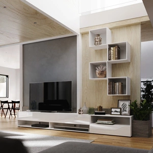 Meblościanka Nemea biała / biały połysk uniwersalna i stylowa meblościanka do salonu minimalistyczny design w nowoczesnej aranżacji