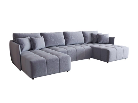 Narożnik z funkcją spania Oroso U błękitny pojemnik na pościel miękka tkanina typu velvet z powłoką hydrofobową ozdobne pikowania