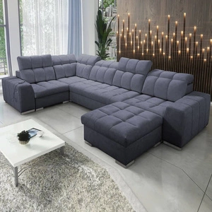 Narożnik z funkcją spania Luigi IV grafitowy prawostronny elegancki narożnik do salonu wykonany z miękkiej tkaniny typu velvet