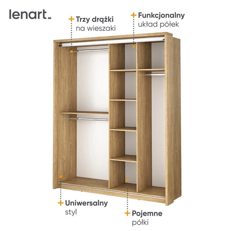 Szafa przesuwna z lustrem Arti 180 cm dąb shetland uniwersalny styl szafy pozwala na dużą swobodę w aranżacji ergonomiczny układ