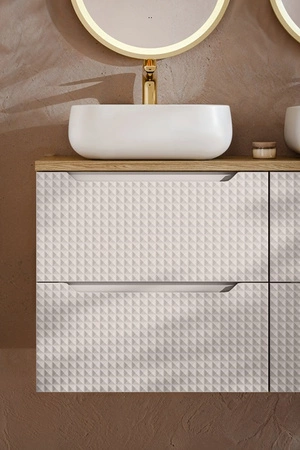 Szafka pod umywalkę Luxor 80 cm dąb olejowany / beżowy nowoczesny design szafki ciekawe trójwymiarowe ryflowania na frontach