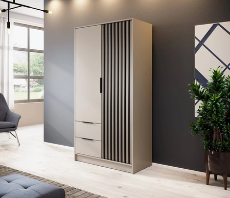 Szafa Aspen 105 cm beżowa / czarne lamele nowoczesny design mebla drzwi szafy ozdobione lamelami