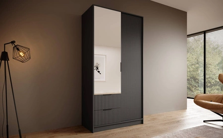 Szafa z lustrem Norel 102 cm grafitowa stylowa szafa o nowoczesnym designie z ryflowanymi frontami i pojemnymi szufladami