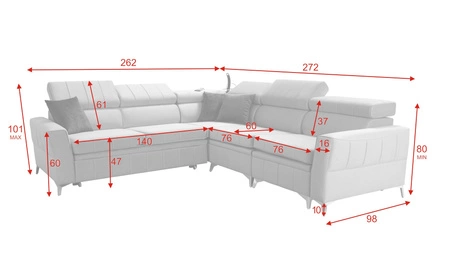 Narożnik z funkcją spania Rava IV grafitowy prawostronny velvet komfort podczas codziennego wypoczynku pojemnik na pościel