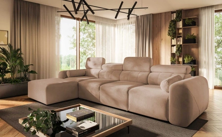 Narożnik z funkcją spania Cantare XII łososiowy lewostronny estetyczny i niezwykle komfortowy narożnik z pojemnikiem na pościel