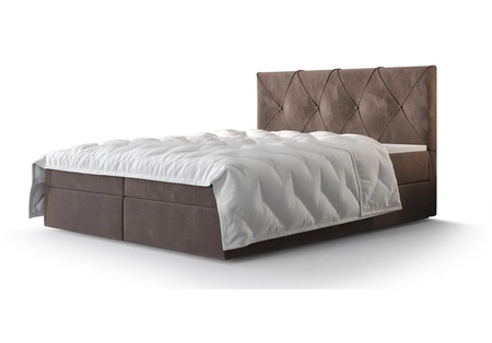 Łóżko kontynentalne Arvada 160x200 jasny brąz w nowoczesnym skandynawskim stylu z tapicerowanym zagłówkiem