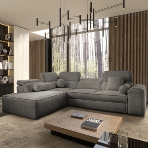 Narożnik z funkcją spania Viano VII szary lewostronny modny i stylowy narożnik z regulowanymi zagłówkami ozdobne poduszki