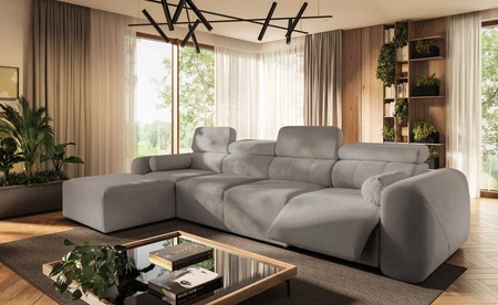 Narożnik z funkcją spania Cantare XII Lux szary popiel lewostronny estetyczny i niezwykle komfortowy narożnik z podnoszonym podnóżkiem