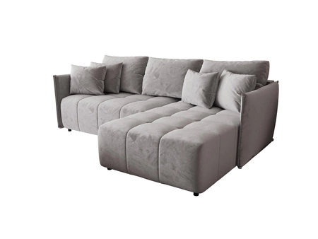 Narożnik z funkcją spania Oroso jasny szary prawostronny miękka tkanina typu velvet z powłoką hydrofobową pojemnik na pościel