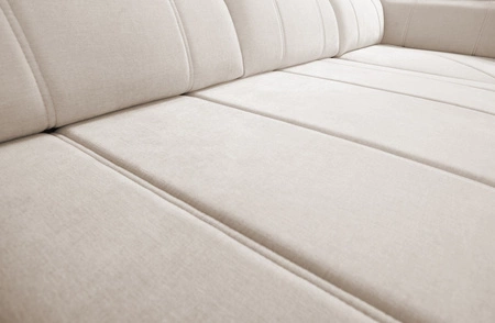 Narożnik z funkcją spania Cetara IV szary lewostronny stylowy design narożnika z przesuwanymi oparciami dwa pojemniki na pościel