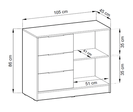 Komoda z szufladami Aspen 105 cm beżowa / czarne lamele nowoczesny design mebla drzwi komody ozdobione lamelami