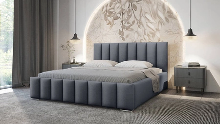 Łóżko tapicerowane Foggo 160x200 szare stylowe łóżko z pojemnikiem na pościel wygodny zagłówek zachwyca eleganckim designem