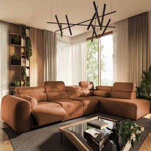 Narożnik z funkcją spania Cantare XI Lux ceglasty prawostronny komfortowy narożnik do salonu z podnoszonym podnóżkiem miękka tkanina