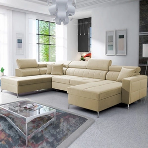 Narożnik z funkcją spania Nausa VI beżowy prawostronny stylowy narożnik do salonu o komfortowym wykończeniu miękka tkanina typu velvet