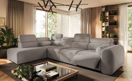 Narożnik z funkcją spania Cantare XI Lux szary popiel lewostronny komfortowy narożnik do salonu z podnoszonym podnóżkiem miękka tkanina