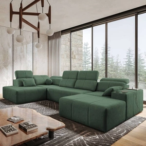 Narożnik z funkcją spania Tesalia VI miętowy prawostronny nowoczesny i komfortowy narożnik z funkcją przesuwanego oparcia