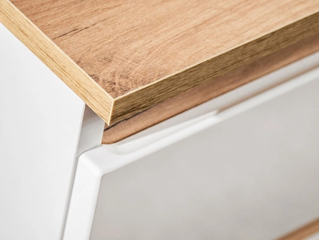 Zestaw mebli łazienkowych Platinum biały połysk / dąb craft złoty nowoczesny design zestaw mebli z szafką pod umywalkę nablatową