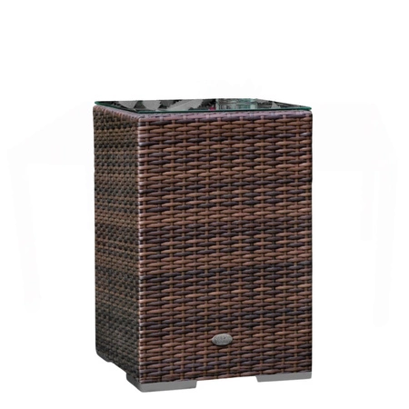 Stolik ogrodowy Modular II brązowy stylowy design wpisujący się w ogrodowe przestrzenie oraz mniejsze tarasy i balkony szklany blat