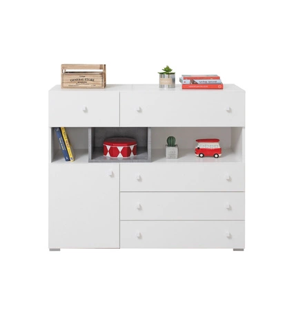 Komoda z szufladami Epsilon 110 cm biała / beton idealna do pokoju młodzieżowego funkcjonalna i pojemna