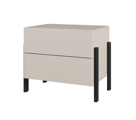 Szafka nocna Jukon S 55 cm beżowa z szufladami elegancka forma mebla w nowoczesnym stylu system otwierania push to open metalowe czarne nogi