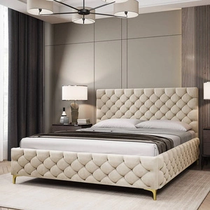 Łóżko tapicerowane Fiano 140x200 beżowe stylowe łóżko z pojemnikiem na pościel wygodny zagłówek zachwyca eleganckim designem