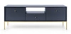 Szafka RTV Mono 154 cm granatowa elegancka stylistyka prosta forma wzbogacona o metalowe elementy w kolorze złotym