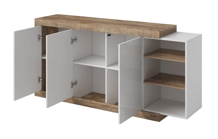 Komoda Sintra 180 cm dąb samdal / biały połysk oryginalny design idealna komoda do wnętrz w stylu skandynawskim system push to open