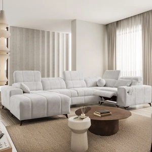 Narożnik z funkcją spania Penejos IV Lux szary popiel lewostronny stylowy narożnik rozkładany z komfortowym wysuwanym podnóżkiem