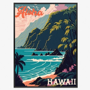 Plakat Hawaje w stylu retro 70x100 plakat w ramie precyzyjny wydruk ze stylową grafiką doskonała dekoracja do salonu lub sypialni