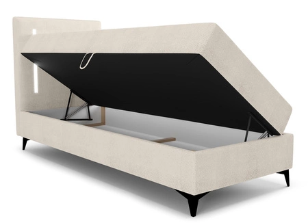 Łóżko kontynentalne Norco 90x200 beżowe stylowe łóżko z pojemnikiem na pościel oświetlenie umieszczone w zagłówku nadaje wyjątkowości