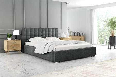 Łóżko tapicerowane Umiky 180x200 ciemny szary stylowe łóżko z pojemnikiem na pościel wygodny zagłówek zachwyca eleganckim designem