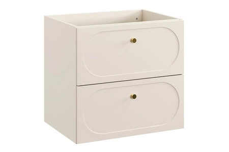 Zestaw mebli łazienkowych Donna Sand beżowy eleganckie szafki łazienkowe z dekoracyjnym obłym frezowaniem na frontach złote uchwyty