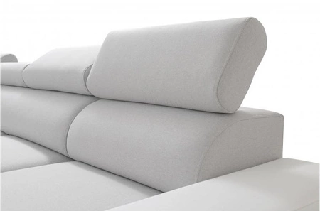 Narożnik z funkcją spania Provo III brązowy / biały lewostronny narożnik z pojemnikiem na pościel i regulowanymi zagłówkami