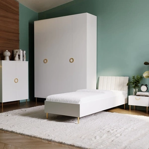 Zestaw mebli Belluna beżowy stylowy komplet mebli do pokoju młodzieżowego z szafą na ubrania oraz łóżkiem z tapicerowanym zagłówkiem