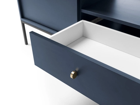 Zestaw mebli Mono granatowy minimalistyczny design meblościanka do salonu lub pokoju dziennego stylowy złoty uchwyt