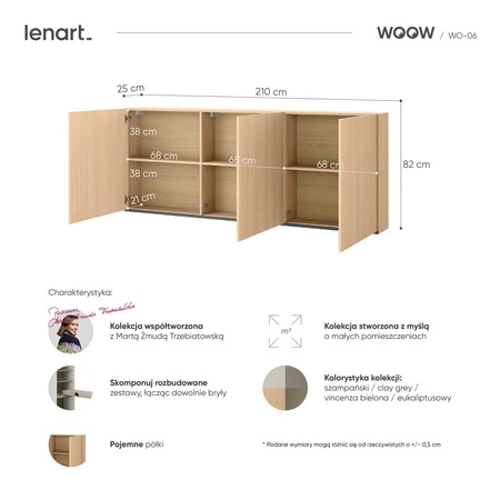 Szafka wisząca Woow 210 cm dąb vincenza bielona minimalistyczny design bezuchwytowe fronty doskonała szafka do przechowywania książek