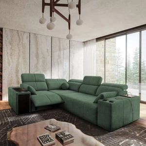 Narożnik z funkcją spania Tesalia II Lux miętowy lewostronny wygodny narożnik z przesuwanym oparciem oraz wysuwanym podnóżkiem