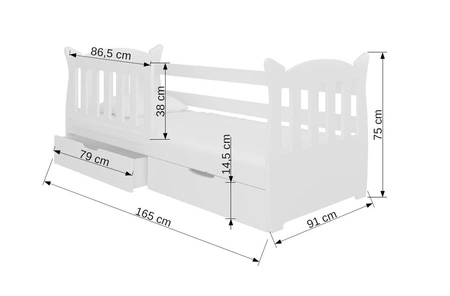 Łóżko Lena 75x160 cm różowy / biały komfortowe łóżko z materacem do pokoju dziecięcego wyposażone w barierkę ochronną i szuflady