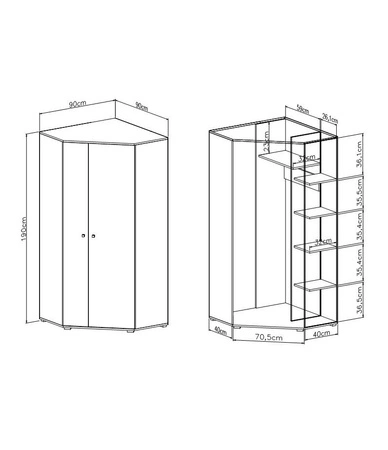 Szafa narożna Dzeta dąb / antracyt idealna do pokoju młodzieżowego funkcjonalna i pojemna oryginalna kolorystyka