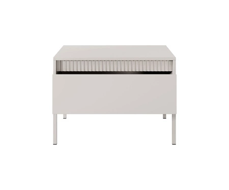 Stolik kawowy Sesti beżowy elegancki design stolik z pojemną szufladą osadzony na metalowej podstawie ozdobne ryflowanie