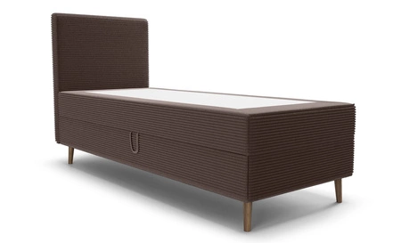 Łóżko kontynentalne Totti 90x200 brązowe stylowe łóżko z pojemnikiem na pościel trójwymiarowa tkanina o wyrazistych prążkach